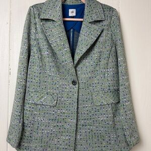 CAbi Women's Presentations Blue&Green Textured Blazer Size M 90s Bold Colors